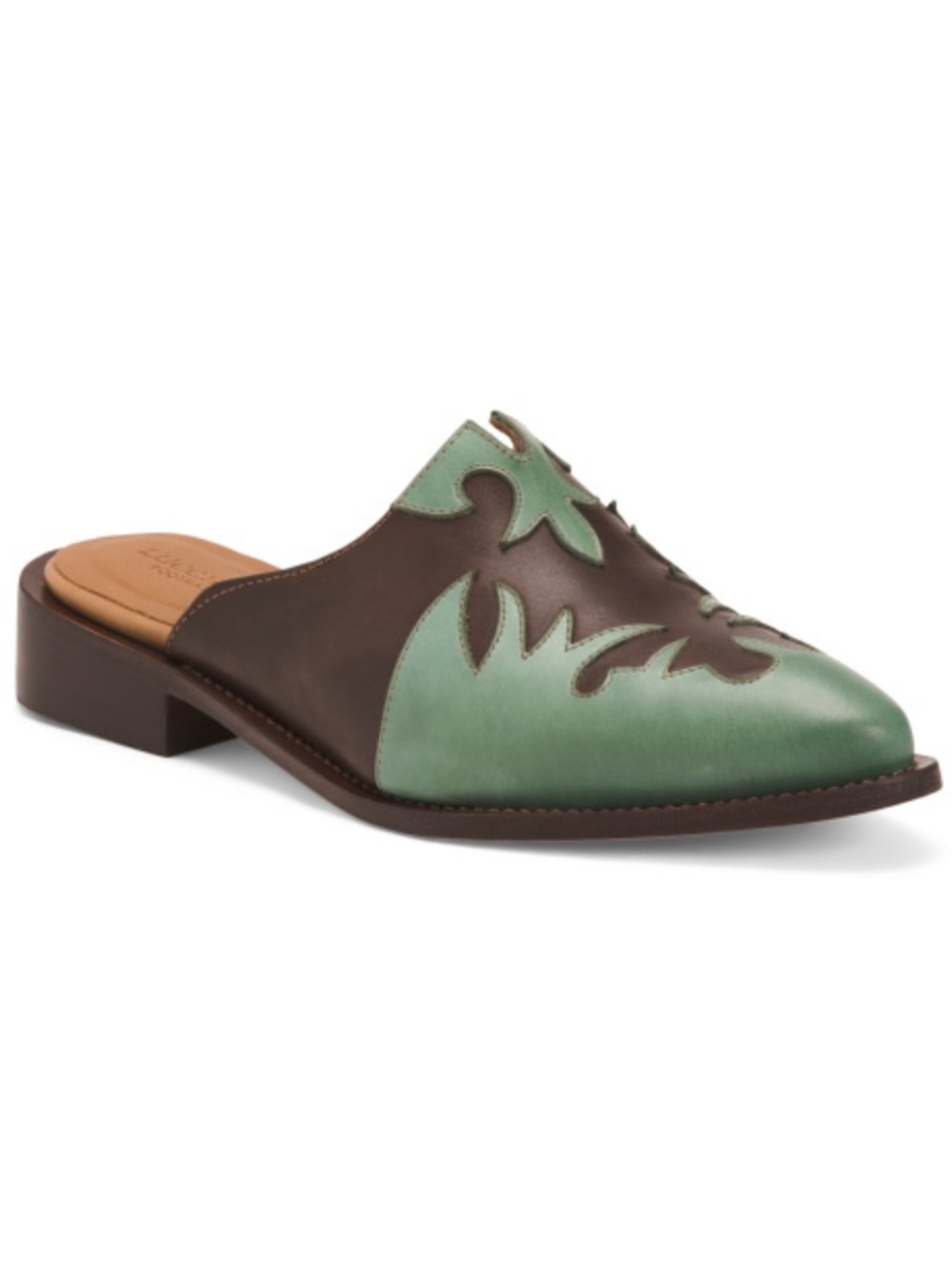 Lucchese Women’s Brown and Green Leather Slip-On Mule